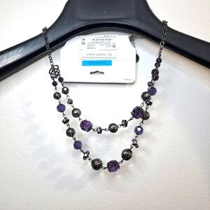 Elegant Purple Multi-Bead Layered Necklace